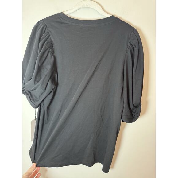 7 For All Mankind Black Puff Sleeve V Neck Top Large NWT - Picture 10 of 10